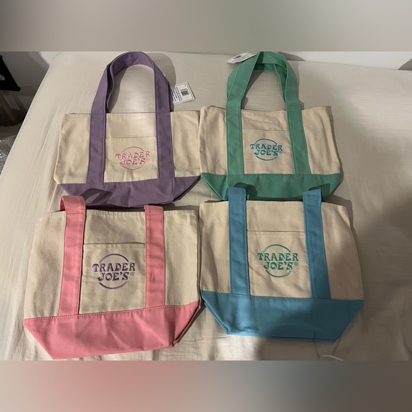 Handbags - Trader Joes Mini Pastel Canvas Tote Bag 4 Pieces- All new